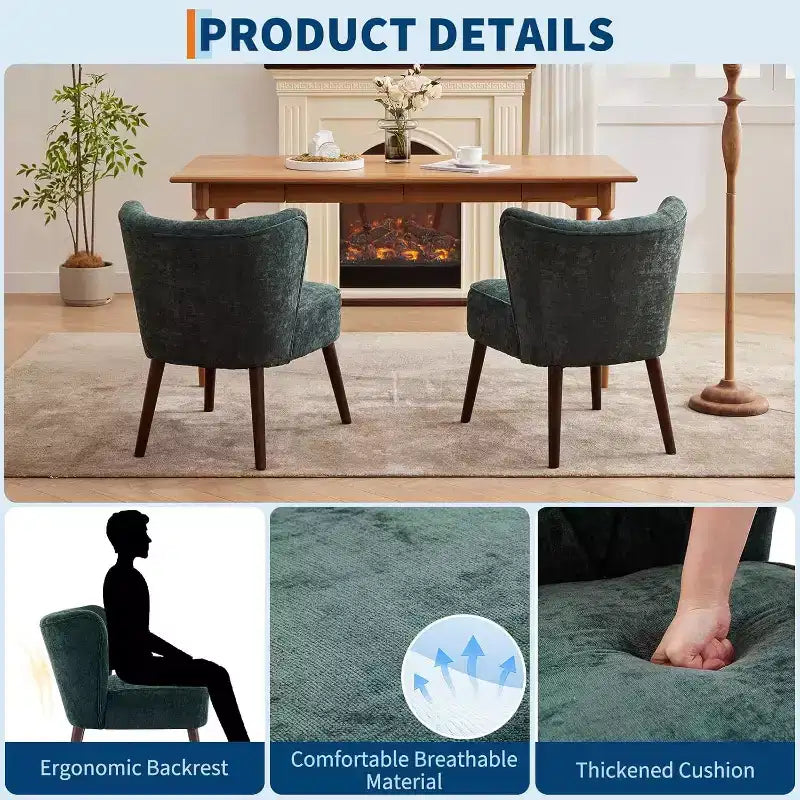 Acekool Sedia Moderna Senza Braccioli - Rivestimento in Velluto Felpato con Gambe in Legno (Vari Colori)