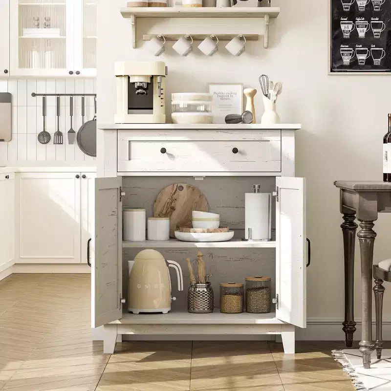 GustoWave Armadietto Contenitore da Fattoria a 3 Ripiani Regolabili a 7 Livelli, Organizzatore Rustico per Cucina e Sala da Pranzo, Mobiletto Multifunzionale per Ingresso