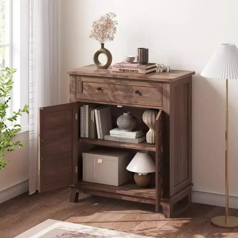 GustoWave Armadietto Contenitore da Fattoria a 3 Ripiani Regolabili a 7 Livelli, Organizzatore Rustico per Cucina e Sala da Pranzo, Mobiletto Multifunzionale per Ingresso