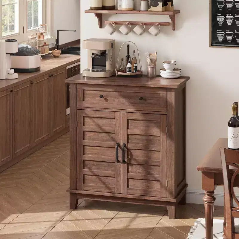 GustoWave Farmhouse Storage Cabine 3-Tiers Adjustable Shelf with 7 Gears, Rustic Kitchen & Dining Room Organizer, Multi-Functional Entryway Cabinet