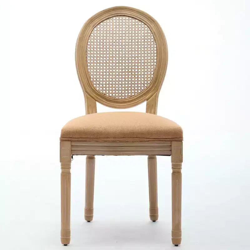 CLIHOME Sedia da pranzo con struttura in legno massello in stile francese, dipinto antico, tessuto in lino e schienale in rattan