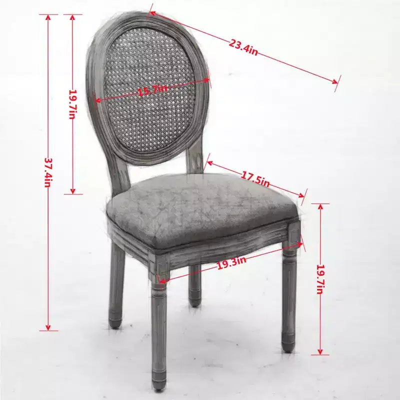 CLIHOME Sedia da pranzo con struttura in legno massello in stile francese, dipinto antico, tessuto in lino e schienale in rattan