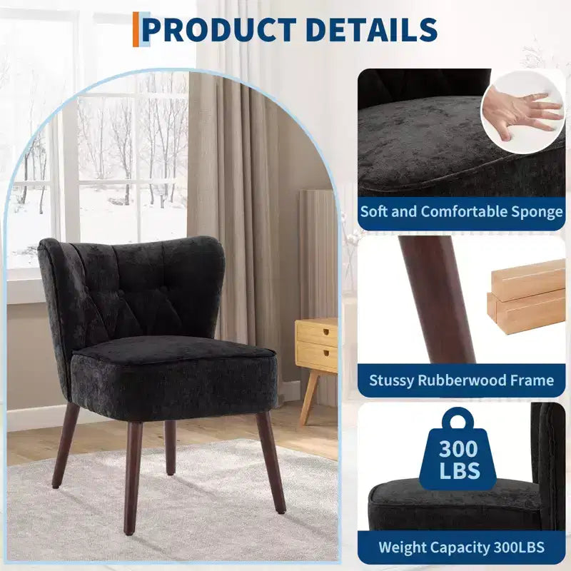 GustoWave Poltrona Accent Mid-Century con Gambe in Legno Massello, Moderna Poltrona a Orecchioni Imbottita da Soggiorno, Sedie da Pranzo