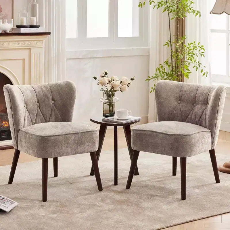 GustoWave Poltrona Accent Mid-Century con Gambe in Legno Massello, Moderna Poltrona a Orecchioni Imbottita da Soggiorno, Sedie da Pranzo