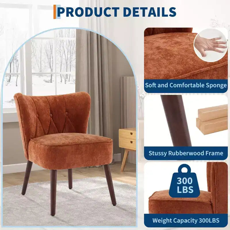 GustoWave Poltrona Accent Mid-Century con Gambe in Legno Massello, Moderna Poltrona a Orecchioni Imbottita da Soggiorno, Sedie da Pranzo
