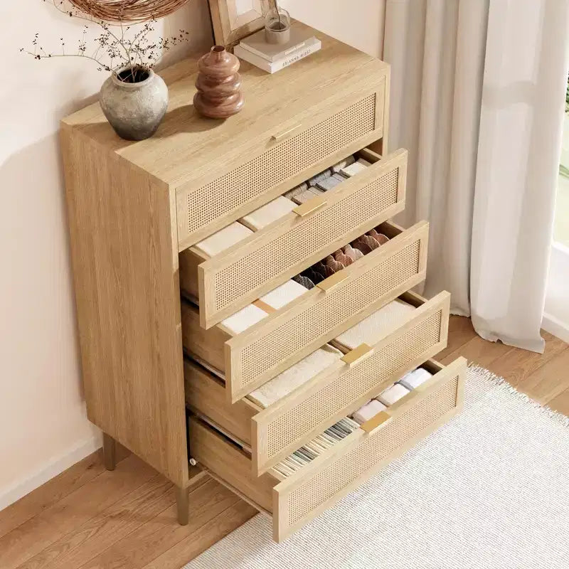 Cassettiera a 5 cassetti, cassettiera stretta alta 44 pollici, cassettiera verticale in legno stile rustico con gambe e maniglie in metallo, mobile moderno