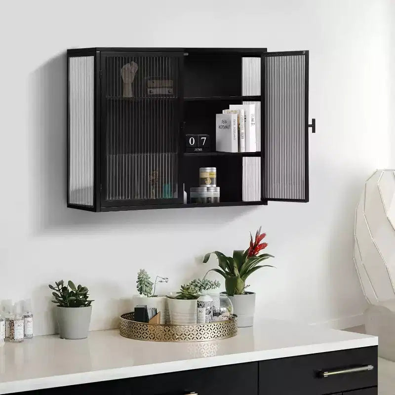 Mobiletto da Bagno a Parete con Ripiani Rimovibili, Unità Salvaspazio Sopra il WC, Armadietto dei Medicinali con Anta in Vetro Temperato