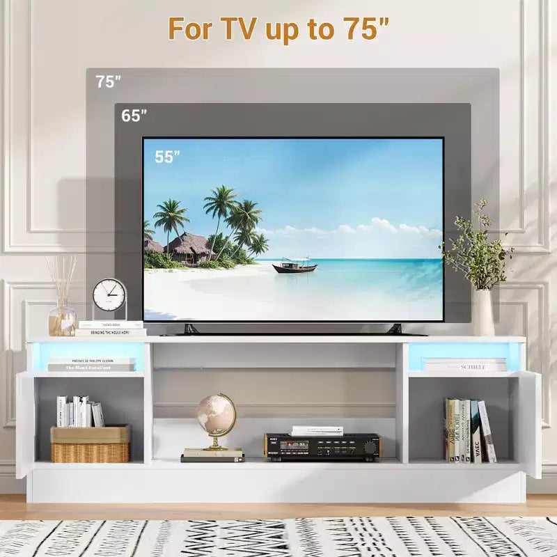 Mobile TV Moderno per Televisori Fino a 75'', Centro Intrattenimento in Legno da 70 con Spazio di Archiviazione, Compatibile con Camino Elettrico da 36 (Camino Non Incluso)