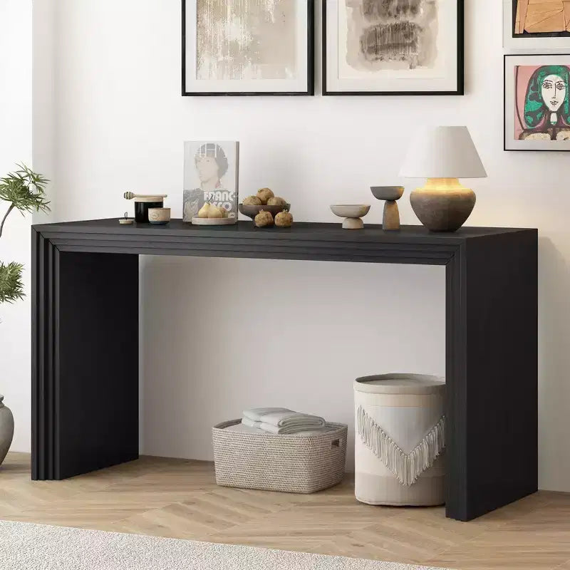 Okak Tavolino Consolle Moderno con Impiallacciatura di Paulownia, Tavolo da Ingresso con Design Unico e Piano Spesso, Tavolo d'Appoggio per Foyer, Salotto