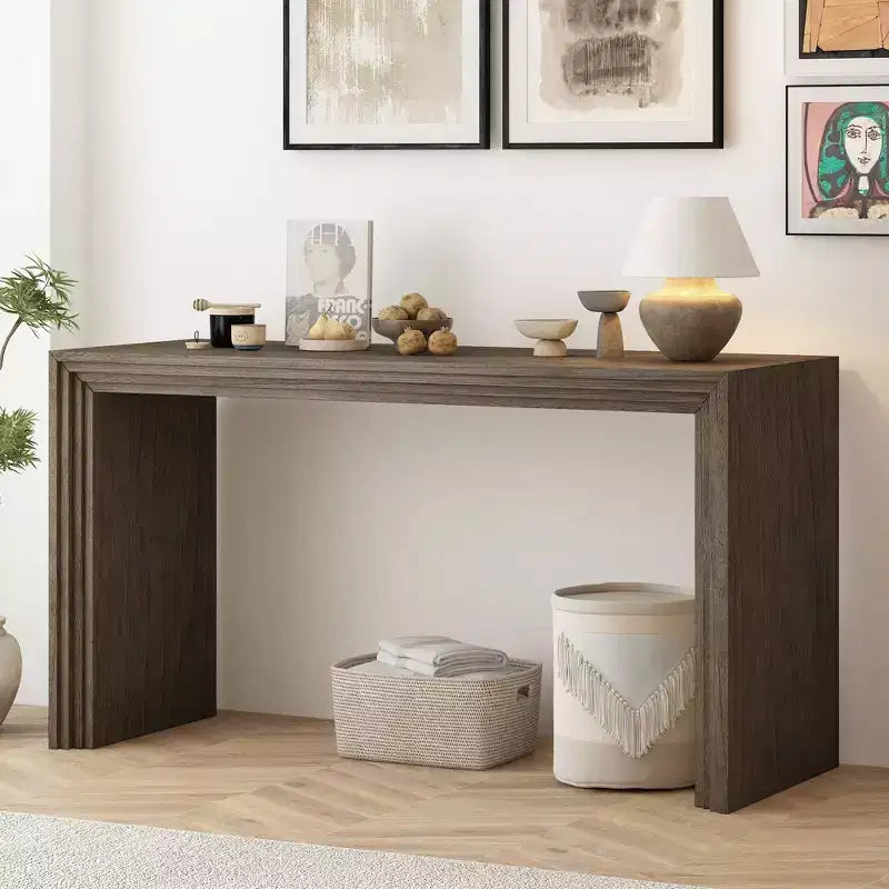 Okak Tavolino Consolle Moderno con Impiallacciatura di Paulownia, Tavolo da Ingresso con Design Unico e Piano Spesso, Tavolo d'Appoggio per Foyer, Salotto