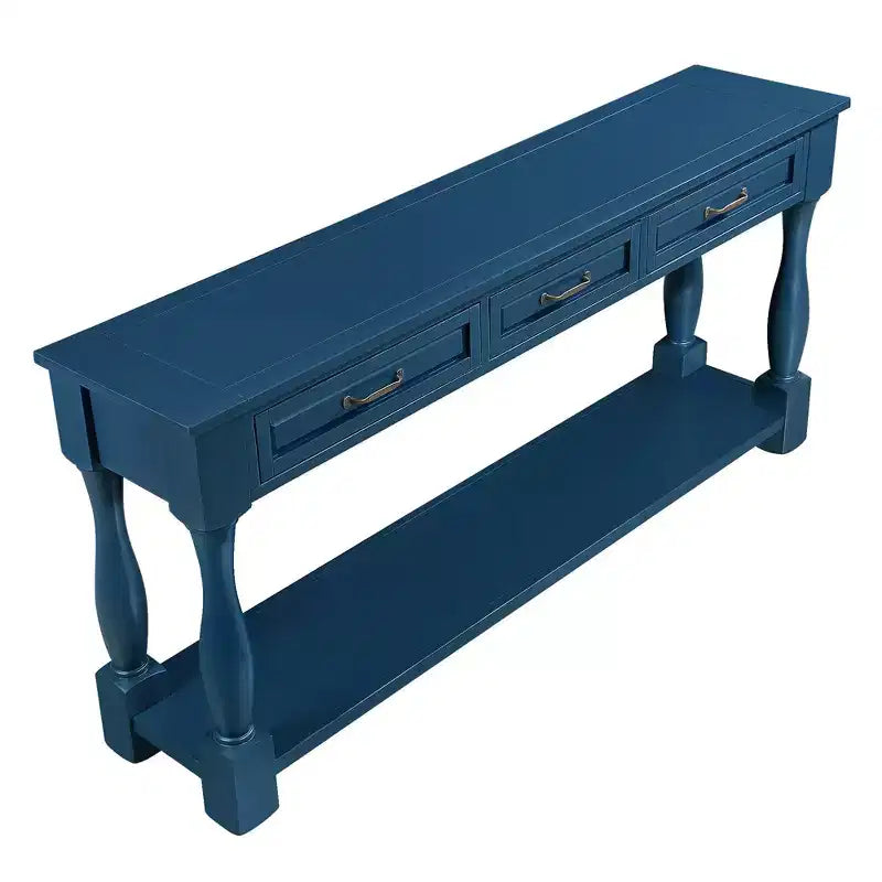 Okak 61IN Tavolo Consolle Vintage in Pino Lungo, Tavolo da Ingresso con 3 Cassetti e 1 Ripiano Inferiore, Tavolo d'Appoggio per Ingresso, Soggiorno