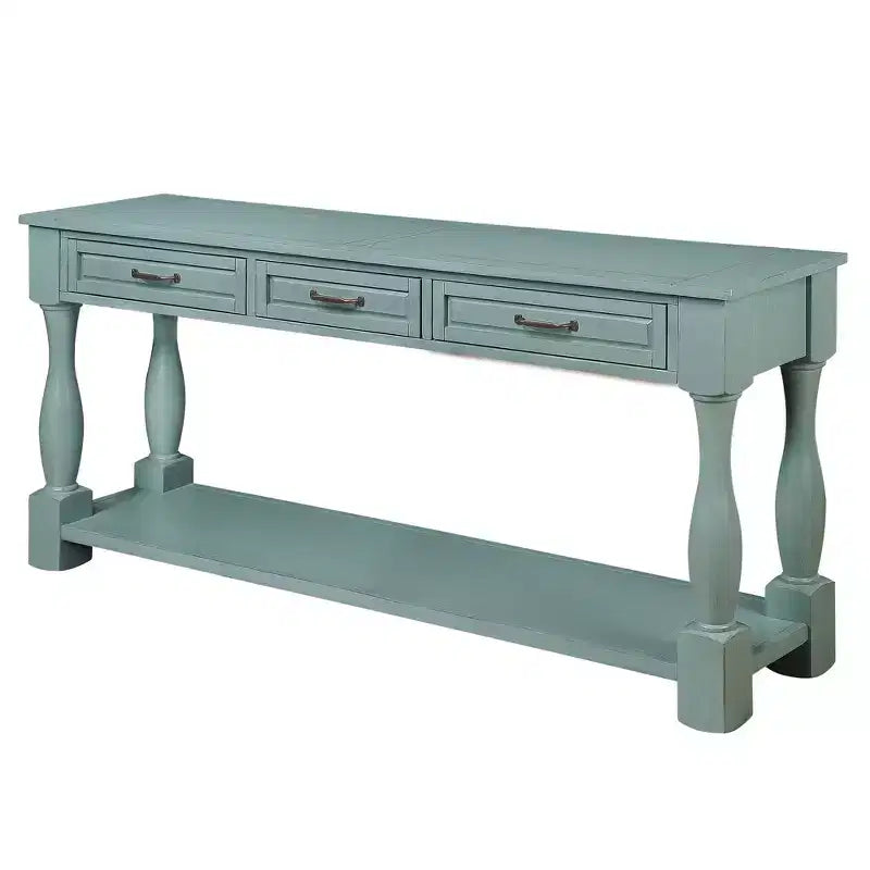 Okak 61IN Tavolo Consolle Vintage in Pino Lungo, Tavolo da Ingresso con 3 Cassetti e 1 Ripiano Inferiore, Tavolo d'Appoggio per Ingresso, Soggiorno