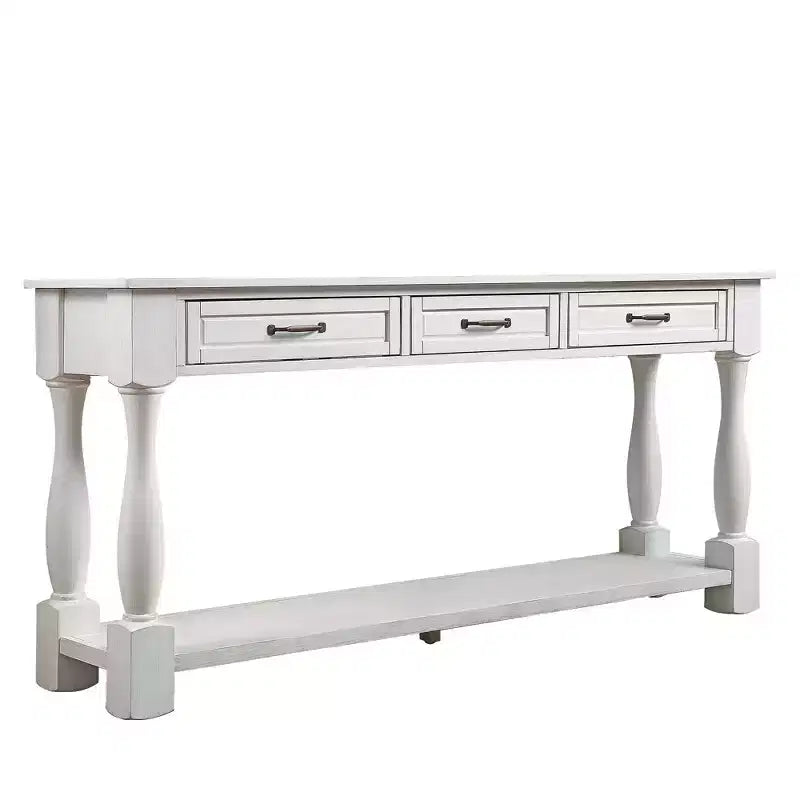 Okak 61IN Tavolo Consolle Vintage in Pino Lungo, Tavolo da Ingresso con 3 Cassetti e 1 Ripiano Inferiore, Tavolo d'Appoggio per Ingresso, Soggiorno