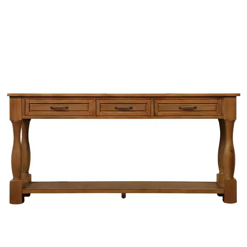 Okak 61IN Tavolo Consolle Vintage in Pino Lungo, Tavolo da Ingresso con 3 Cassetti e 1 Ripiano Inferiore, Tavolo d'Appoggio per Ingresso, Soggiorno