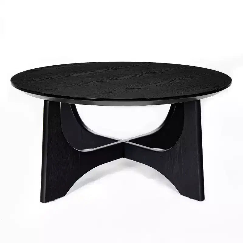 Tavolino da caffè rotondo con base scultorea per soggiorno o salotto, nero