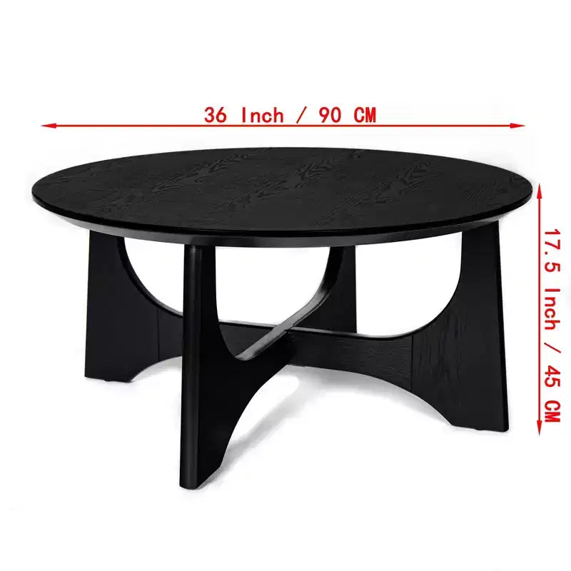Tavolino da caffè rotondo con base scultorea per soggiorno o salotto, nero