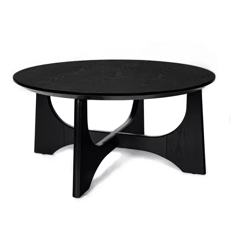 Tavolino da caffè rotondo con base scultorea per soggiorno o salotto, nero