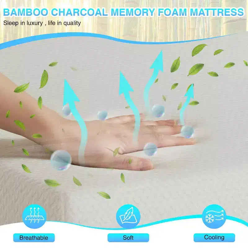 Materasso 12 pollici in Memory Foam con carbone di bambù, durezza media, certificato CertiPUR-US