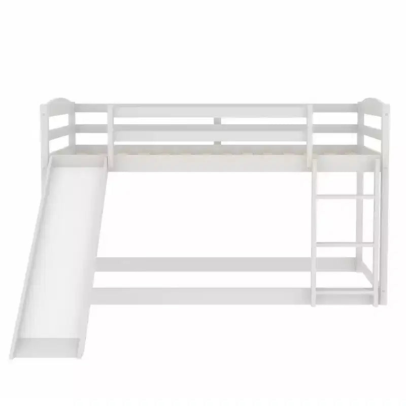 Letto a castello basso con scivolo, letto a castello singolo su singolo con scivolo e scaletta convertibili, struttura letto a castello a pavimento per bambini