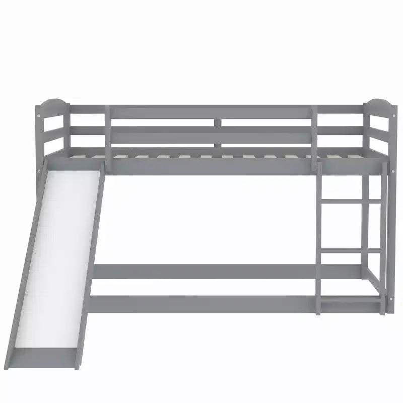 Letto a castello basso con scivolo, letto a castello singolo su singolo con scivolo e scaletta convertibili, struttura letto a castello a pavimento per bambini