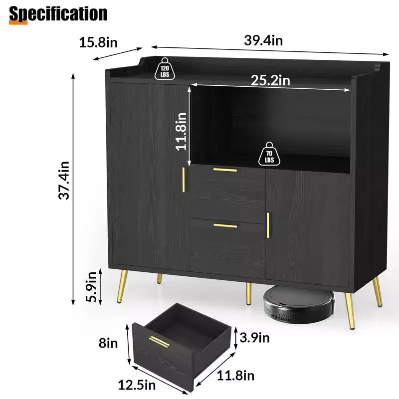 Mobile microonde da cucina da 100 cm, credenza stile rustico con contenitori e cassetti