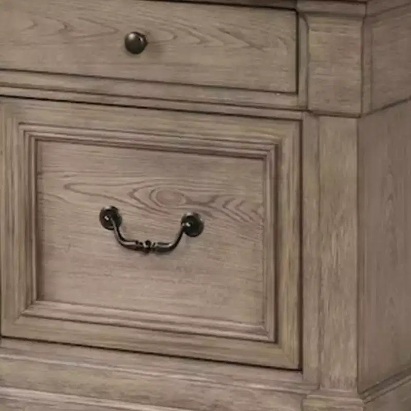 Comodino, 2 Cassetti, Legno Massello Grigio Anticato, 71 cm