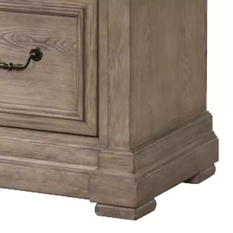 Comodino, 2 Cassetti, Legno Massello Grigio Anticato, 71 cm