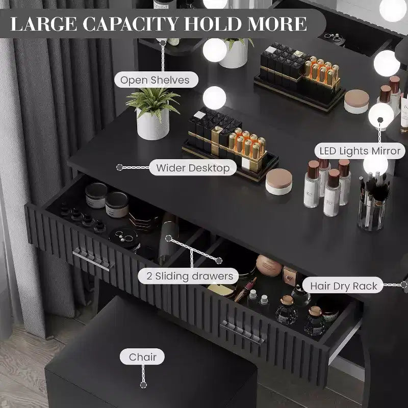 Tavolo da trucco con specchio e 12 luci LED, toeletta bianca con presa di corrente, moderno mobile da trucco per camera da letto