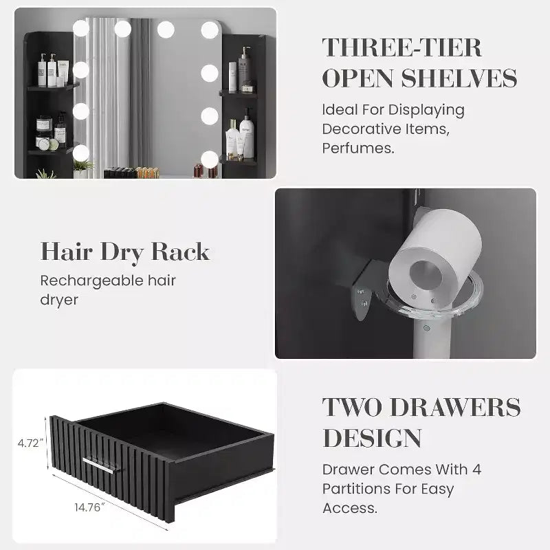 Tavolo da trucco con specchio e 12 luci LED, toeletta bianca con presa di corrente, moderno mobile da trucco per camera da letto