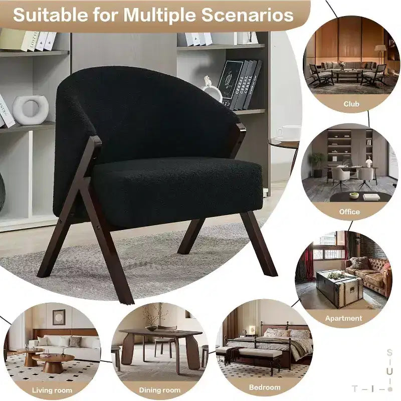 Poltrona Girevole Accent Mid-Century Modern, Sedia da Lettura Imbottita Comoda con Struttura in Legno, Facile da Montare per Soggiorno
