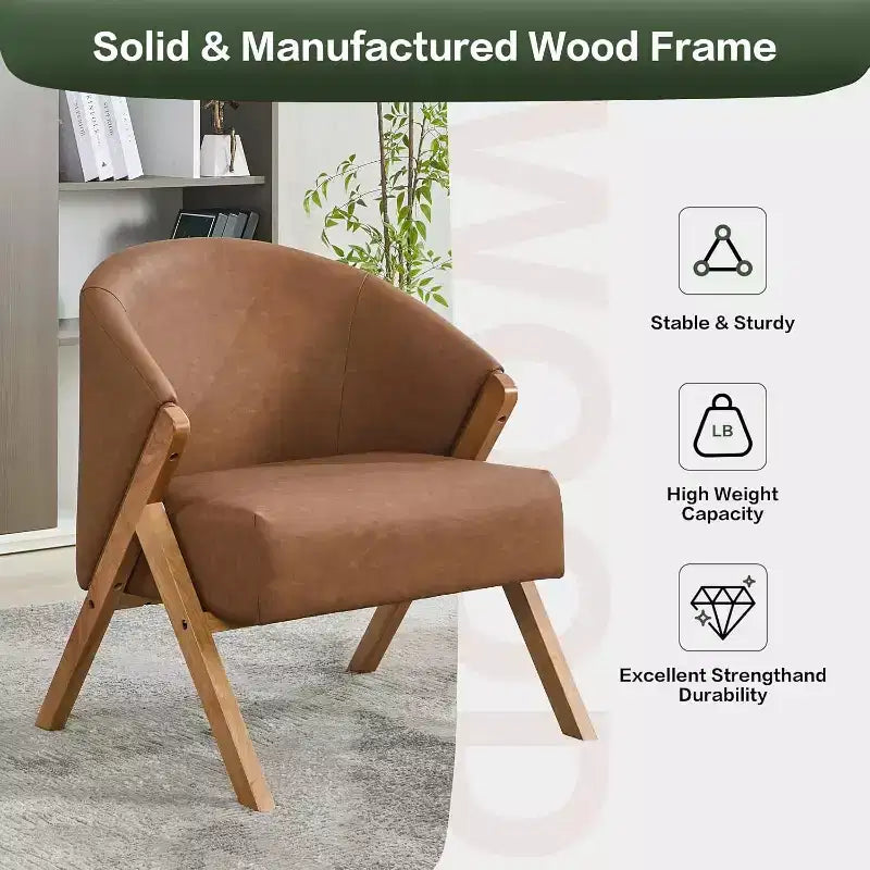 Poltrona Girevole Accent Mid-Century Modern, Sedia da Lettura Imbottita Comoda con Struttura in Legno, Facile da Montare per Soggiorno