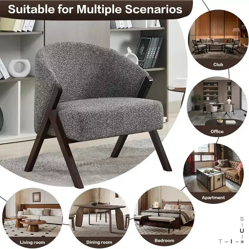 Poltrona Girevole Accent Mid-Century Modern, Sedia da Lettura Imbottita Comoda con Struttura in Legno, Facile da Montare per Soggiorno
