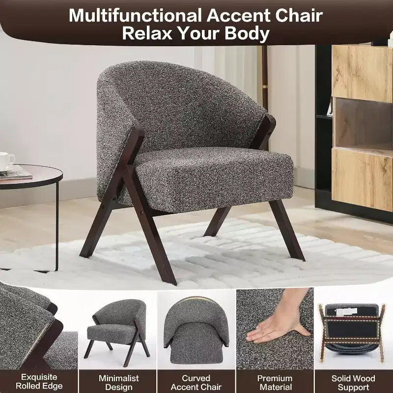 Poltrona Girevole Accent Mid-Century Modern, Sedia da Lettura Imbottita Comoda con Struttura in Legno, Facile da Montare per Soggiorno