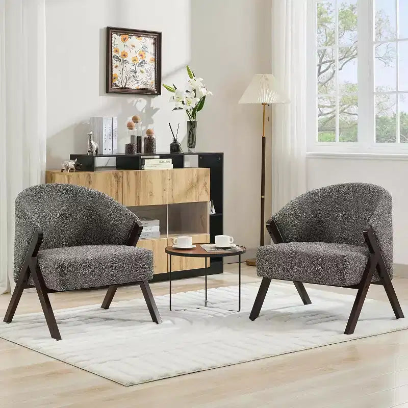 Poltrona Girevole Accent Mid-Century Modern, Sedia da Lettura Imbottita Comoda con Struttura in Legno, Facile da Montare per Soggiorno