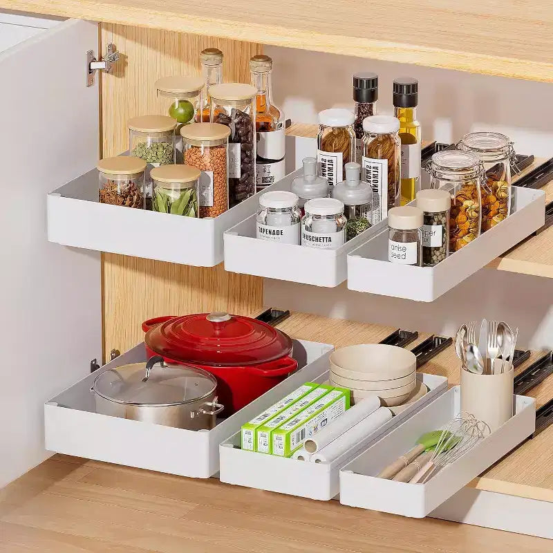 COZONY Organizer Estraibile per Mobile con Montaggio Adesivo, Cassetto Scorrevole per Spezie Mobiletto da Cucina, Nessuna Perforazione Richiesta