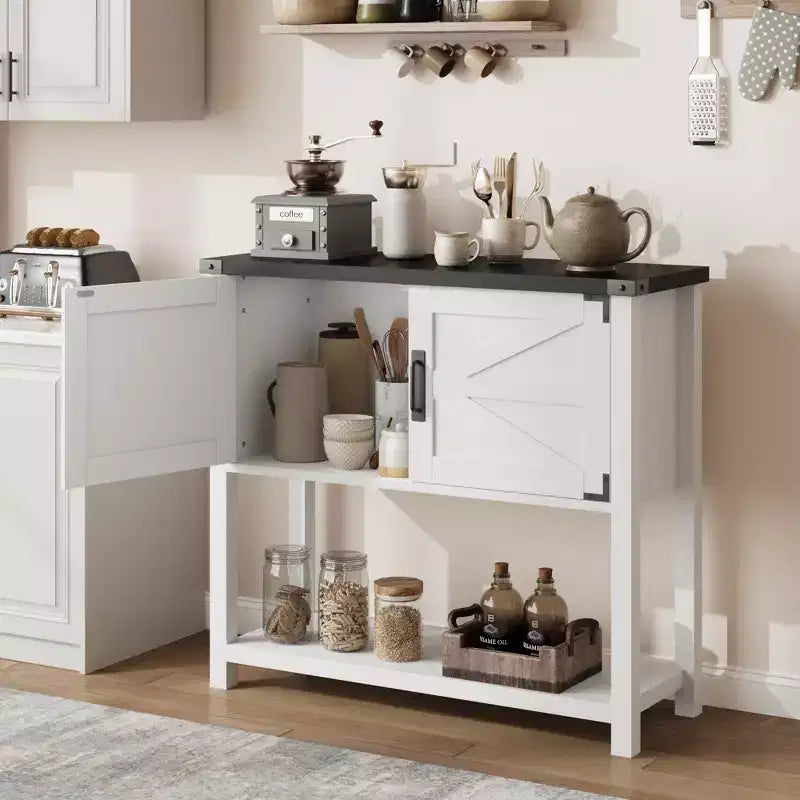 Madia da Cucina, Credenza da Bar in Stile Rustico con 2 Ante e Ripiano, Tavolo Consolle in Legno per Ingresso, Soggiorno, Corridoio