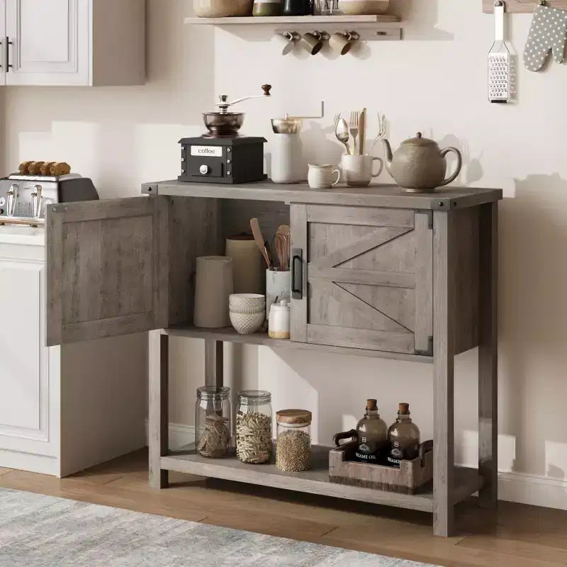 Madia da Cucina, Credenza da Bar in Stile Rustico con 2 Ante e Ripiano, Tavolo Consolle in Legno per Ingresso, Soggiorno, Corridoio