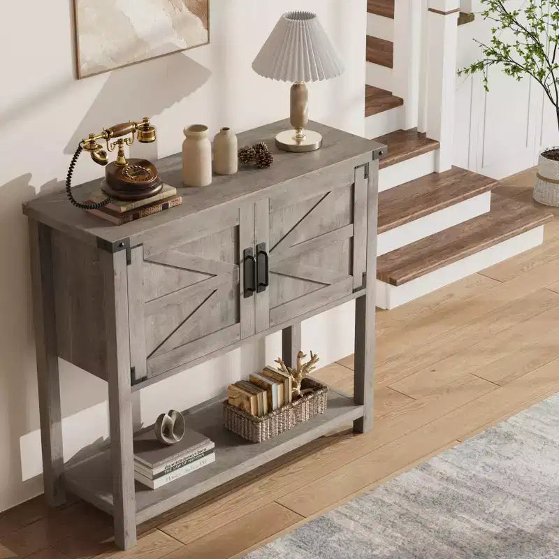 Madia da Cucina, Credenza da Bar in Stile Rustico con 2 Ante e Ripiano, Tavolo Consolle in Legno per Ingresso, Soggiorno, Corridoio