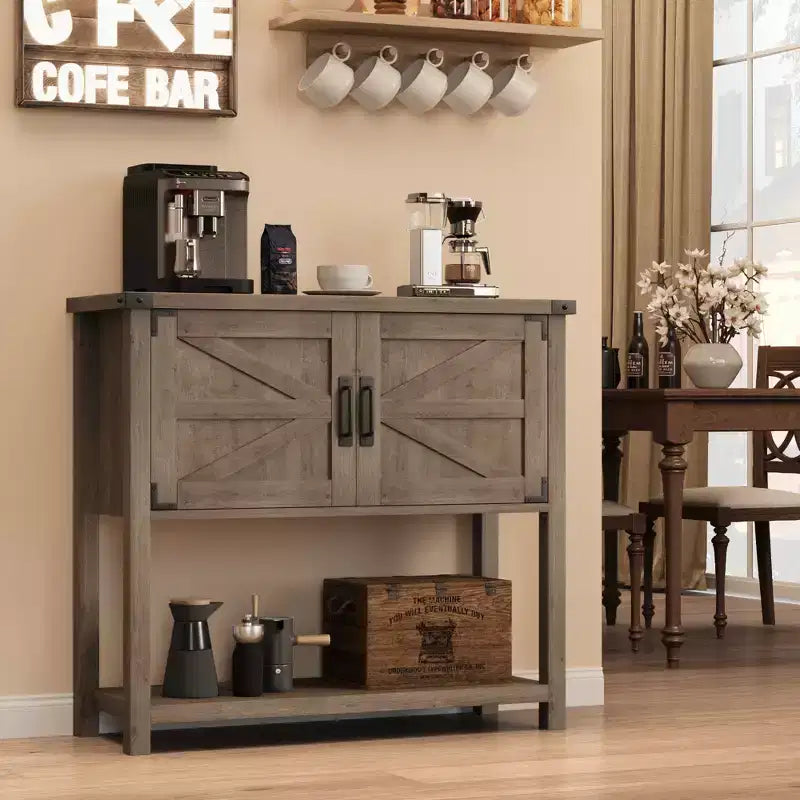 Madia da Cucina, Credenza da Bar in Stile Rustico con 2 Ante e Ripiano, Tavolo Consolle in Legno per Ingresso, Soggiorno, Corridoio