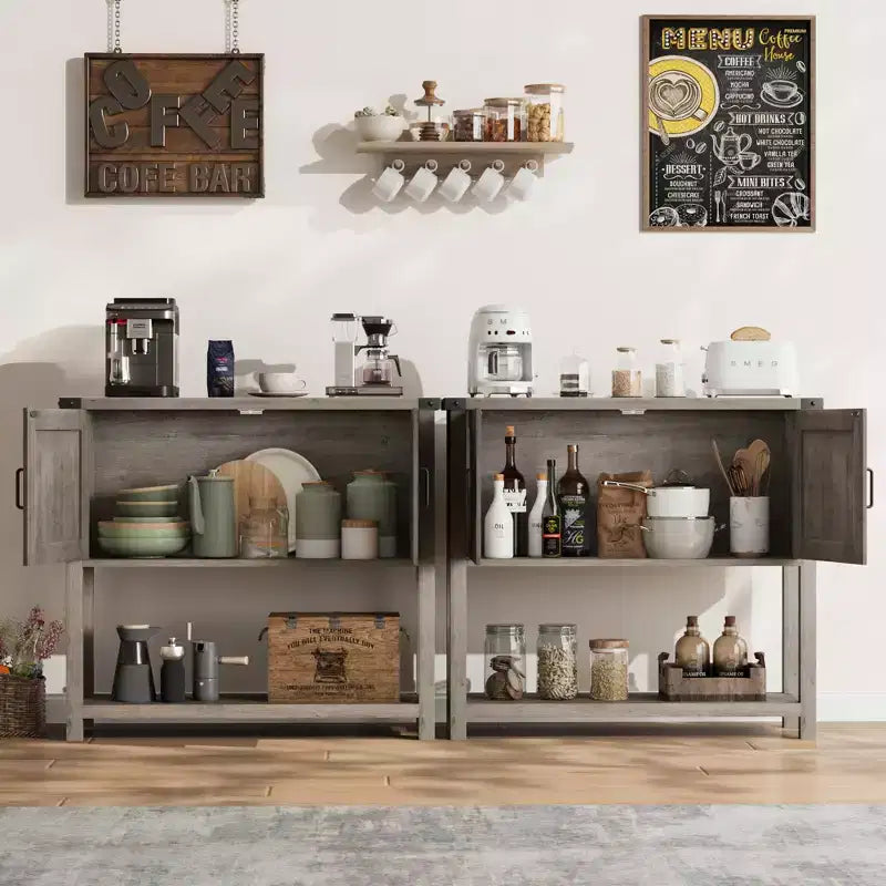 Madia da Cucina, Credenza da Bar in Stile Rustico con 2 Ante e Ripiano, Tavolo Consolle in Legno per Ingresso, Soggiorno, Corridoio